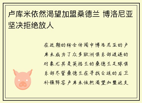 卢库米依然渴望加盟桑德兰 博洛尼亚坚决拒绝放人